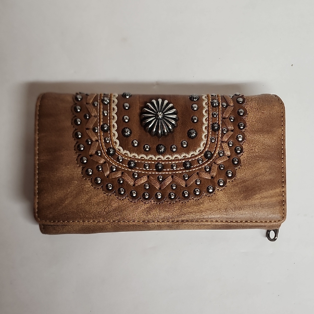 Montana West Brown Embellished Studded Organizer Large Western Unisex Wallet